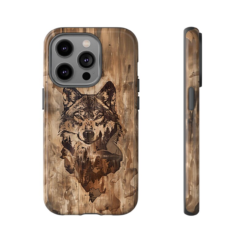 Wolf Image Within Image iPhone Case, Wild Animal Phone Case, Wilderness Image, Woodgrain Background, Gift for Wildlife Lovers, Tough Cases image 10