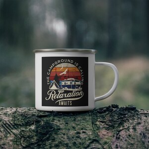 Camping Enamel Mug, Relaxation Camp Cup, Enamel Camper Mug, Nature Mug, Adventure Mug, Outdoor Enthusiast Gift, Gift for Camping Enthusiast
