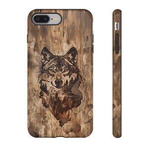 Wolf Image Within Image iPhone Case, Wild Animal Phone Case, Wilderness Image, Woodgrain Background, Gift for Wildlife Lovers, Tough Cases image 6