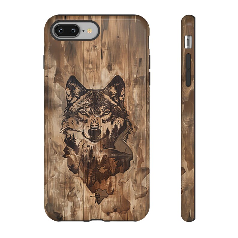 Wolf Image Within Image iPhone Case, Wild Animal Phone Case, Wilderness Image, Woodgrain Background, Gift for Wildlife Lovers, Tough Cases image 6