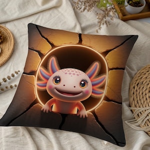 Cute Axolotl Pillow, Adorable Axolotl Decor, Fun and Quirky Pillow, Perfect for Kids Room, Unique Gift Idea, Axolotl Fan Favorite, Cozy Home