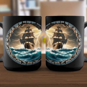 Nautical Theme Mug with Pirate Ship and Stormy Seas, Perfect Gift for Maritime Enthusiasts, Unique Coffee Mug for Sailors, Ocean Lovers