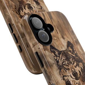Wolf Image Within Image iPhone Case, Wild Animal Phone Case, Wilderness Image, Woodgrain Background, Gift for Wildlife Lovers, Tough Cases image 3
