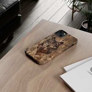 Wolf Image Within Image iPhone Case, Wild Animal Phone Case, Wilderness Image, Woodgrain Background, Gift for Wildlife Lovers, Tough Cases image 2