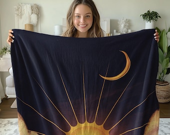 Sun and Moon Clouds Blanket, Celestial Sun Blanket, Night Sky Blanket, Cozy Celestial Throw, Warm Moon and Sun Blanket, Motivation Symbols