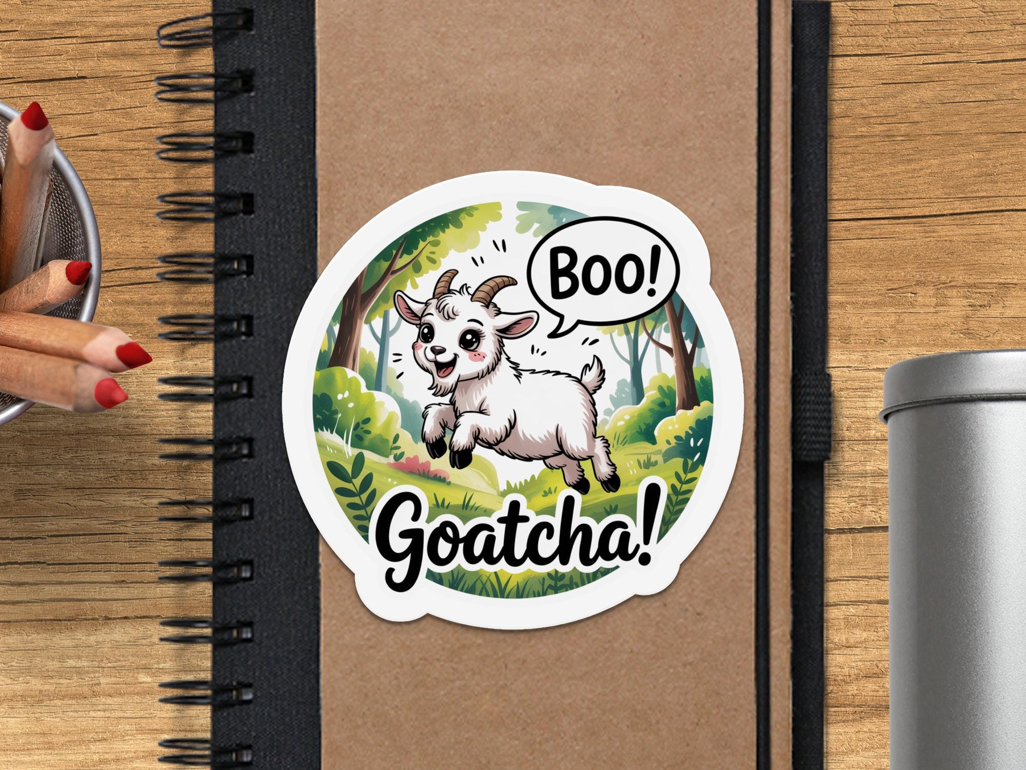 Cute Goat Sticker, Funny Goat Decal, Goatcha Saying, Boo Sticker ...