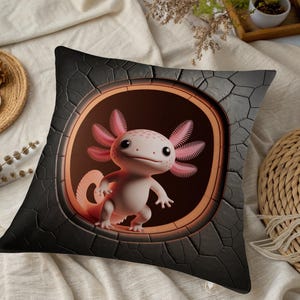 Cute Axolotl Design Pillow, Quirky Animal Lover Decor, Unique Axolotl Throw Pillow, Fun Aquatic Creature Cushion, Adorable Axolotl Artwork