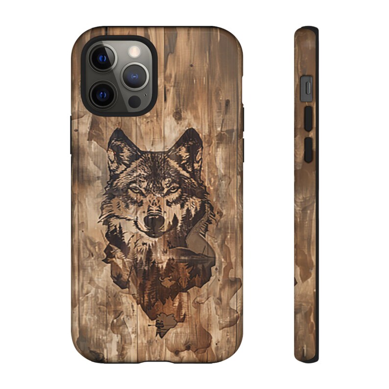 Wolf Image Within Image iPhone Case, Wild Animal Phone Case, Wilderness Image, Woodgrain Background, Gift for Wildlife Lovers, Tough Cases image 7