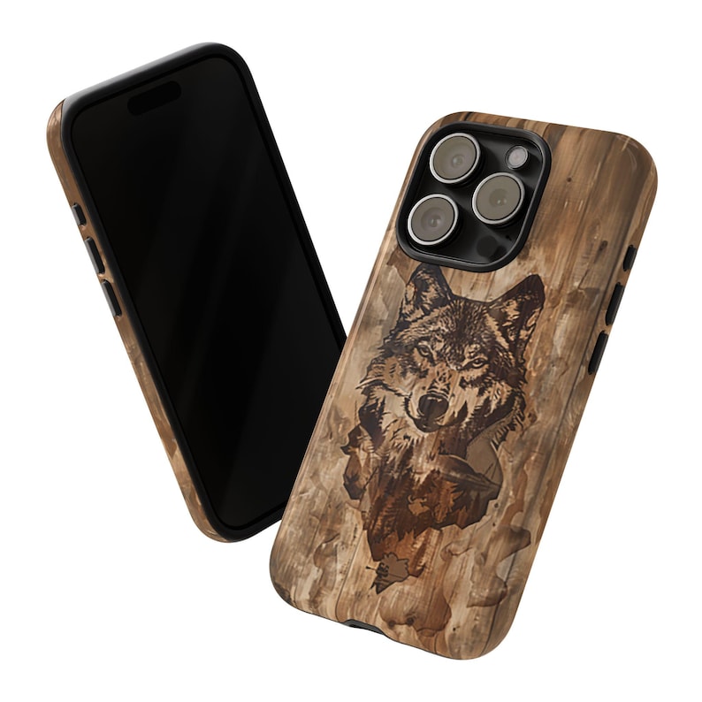 Wolf Image Within Image iPhone Case, Wild Animal Phone Case, Wilderness Image, Woodgrain Background, Gift for Wildlife Lovers, Tough Cases image 5