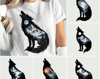 Wolf Silhouette Png, Howling Wolf Png, Mountain Wolf Png, Digital Png Bundle, Animal Clip Art, Wolf Pack Png, Wildlife Art, Instant Download