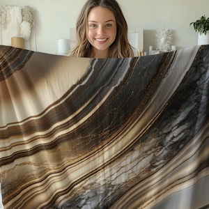 Abstrakt marmorguld silverfilt, lyxig metallisk designpläd, heminredning i fleece, unikt konstmönster sängkläder, modern konstdesign