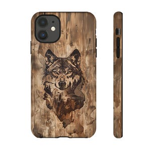 Wolf Image Within Image iPhone Case, Wild Animal Phone Case, Wilderness Image, Woodgrain Background, Gift for Wildlife Lovers, Tough Cases image 8