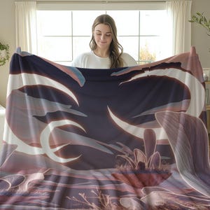 Dreamy Crescent Moon Fantasy Landscape Blanket, Unique Whimsical Art Throw, Cozy Night Sky Blanket, Boho Celestial Decor