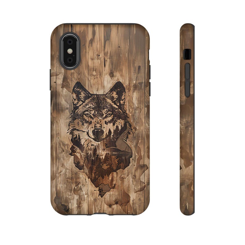 Wolf Image Within Image iPhone Case, Wild Animal Phone Case, Wilderness Image, Woodgrain Background, Gift for Wildlife Lovers, Tough Cases image 9