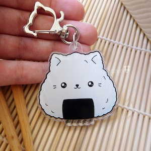 Cat onigiri acrylic kawaii keychain rice ball japanese food, cute bag charm, kawaii kitty key ring, cat lover gift