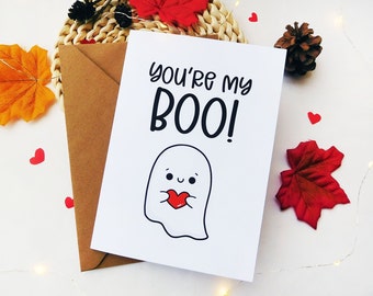 You're my boo Valentine's Day greeting card, love card, printed greeting cards, handmade cards, cute love pun, Halloween greeting card