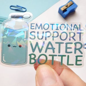 Autocollant de soutien émotionnel Kawaii, autocollant transparent pour bouteille d'eau, autocollant holographique, autocollant à effet de glace craquelée