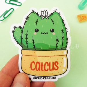 Gatto cactus adesivo kawaii in vinile cancelleria carina, adesivo borraccia, adesivo waterproof, decorazioni borraccia