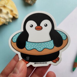 Pinguino ciambella donut adesivo in vinile, cancelleria kawaii, adesivi divertenti
