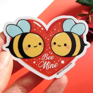 Cuore con api innamorate "Bee Mine" adesivo in vinile San Valentino cancelleria kawaii, regalo San Valentino, regalo coppia