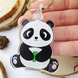 Acrylic cute panda bear kawaii keychain, illustration keychain, panda gifts, kawaii accessory