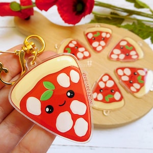 Pizza slice kawaii acrylic keychain italian food charm, pizza gifts, heart key ring, cute accessory