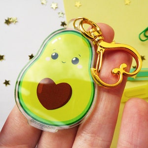 Avocado kawaii acrylic keychain with heart Valentine's Day, cute acrylic keychain, avocado couple keychain image 3