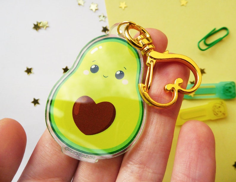 Avocado kawaii acrylic keychain with heart Valentine's Day, cute acrylic keychain, avocado couple keychain image 3