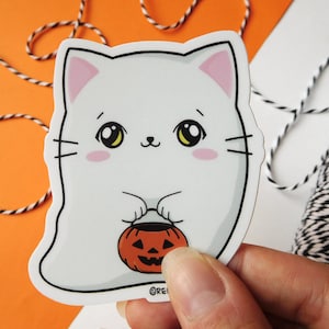 Gatto adesivo vinile fantasma Halloween per pc laptop borraccia, cancelleria kawaii, adesivi Halloween, adesivi anime