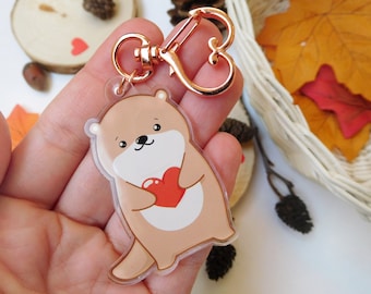 Loutre Kawaii avec porte-clés en acrylique Valentin cœur, porte-clés animal, cadeau Saint-Valentin, pendentifs mignons, cadeau ami