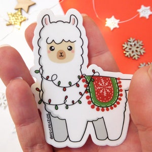 Lama alpaca natalizio adesivo in vinile resistente all'acqua, cancelleria kawaii, adesivi Natale, regalo Natale, adesivo borraccia