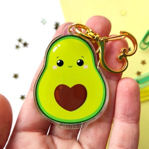 Avocado kawaii acrylic keychain with heart Valentine's Day, cute acrylic keychain, avocado couple keychain image 1