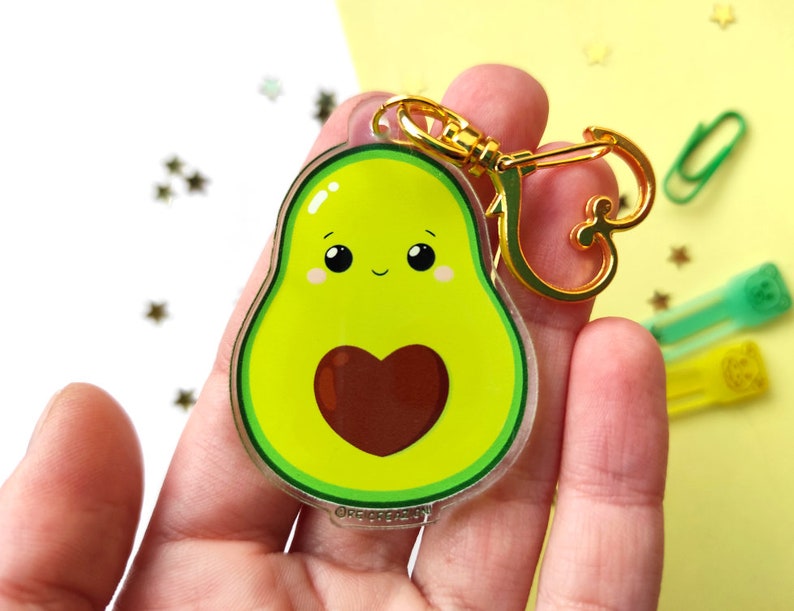 Avocado kawaii acrylic keychain with heart Valentine's Day, cute acrylic keychain, avocado couple keychain image 1