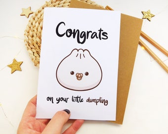 Little dumpling new baby greeting card pregnancy kawaii, for her, expecting mom gift, new born gift, food pun