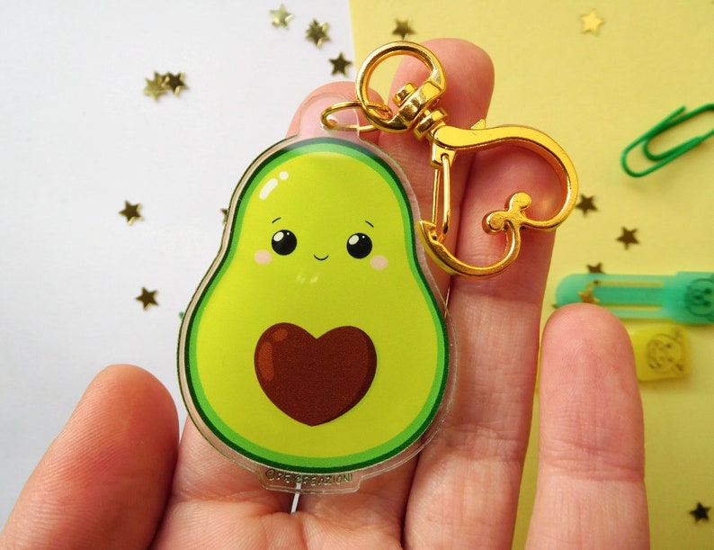 Avocado kawaii acrylic keychain with heart Valentine's Day, cute acrylic keychain, avocado couple keychain image 2