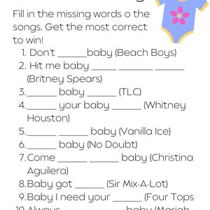 Name That Song Baby Shower Game - PDF Download