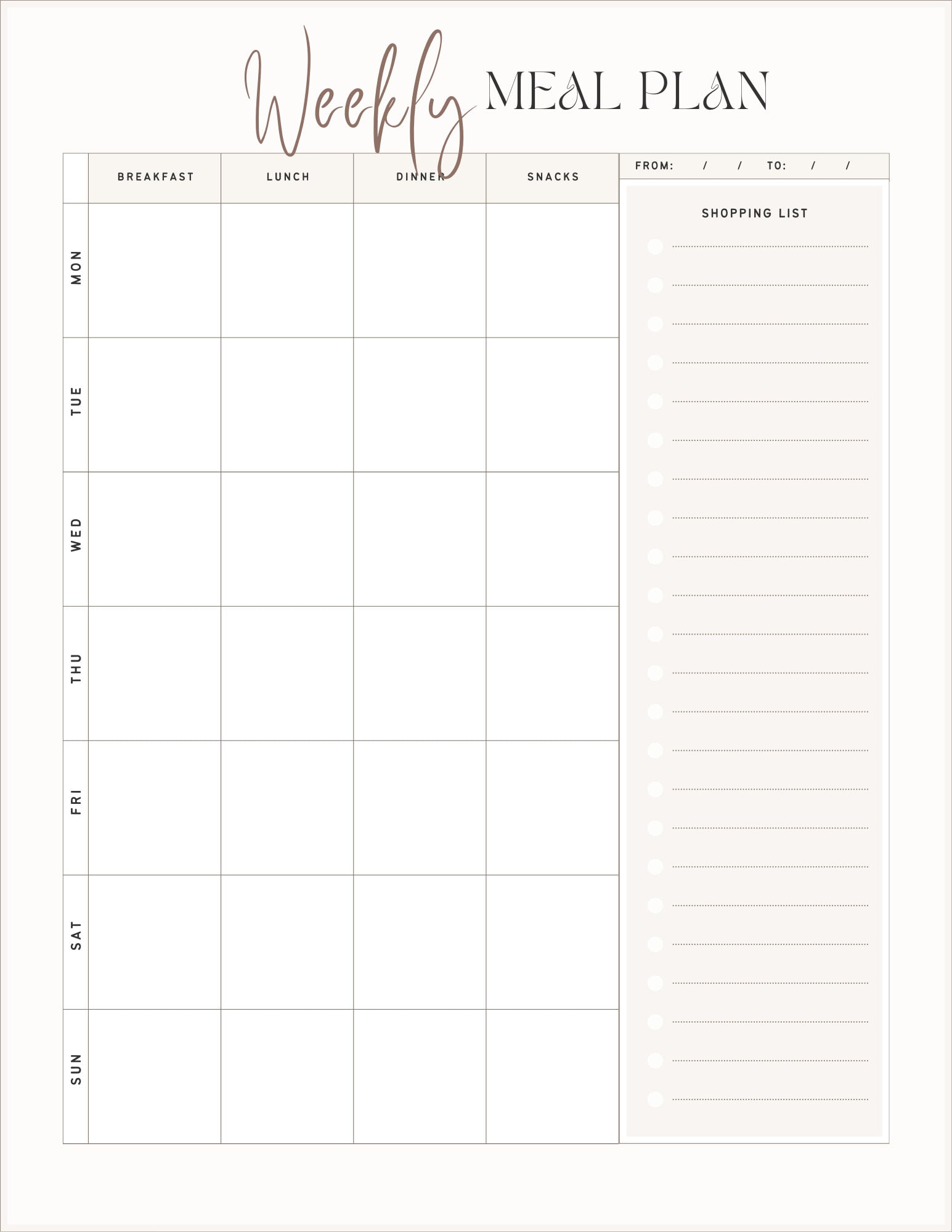 Weekly Meal Planner - Neutral Color Palette - Etsy