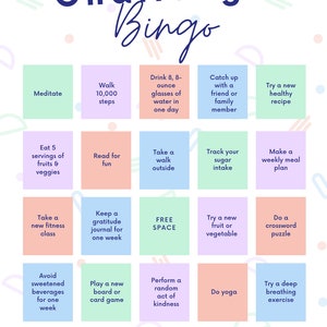 Wellness Challenge Bingo - PDF download