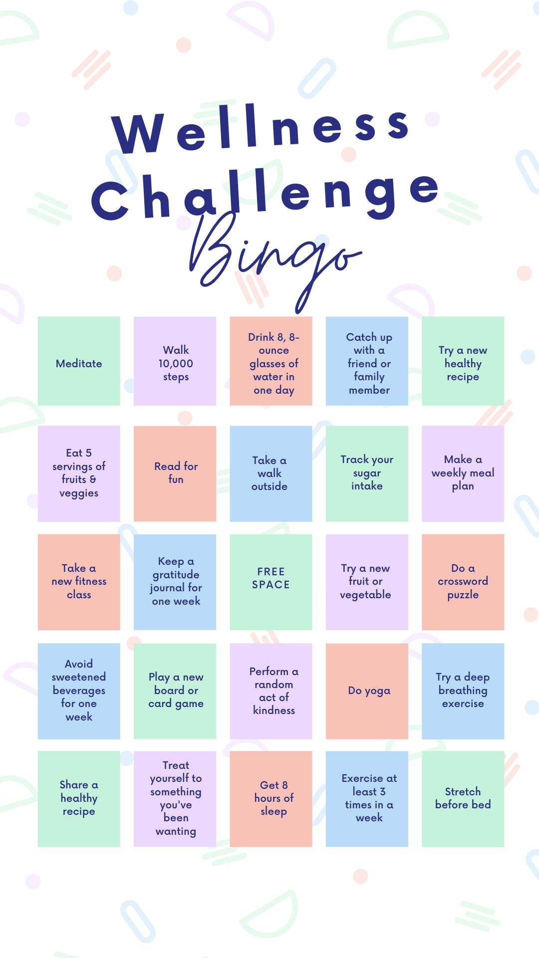 Wellness Challenge Bingo PDF Download Etsy