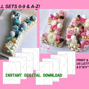 Plantillas de pasteles de letras y números, plantillas de la A a la Z y del 0 al 9, imprimibles - Descarga digital instantánea