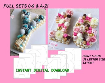 Letter & Number Cake Templates, Stencils A to Z and 0 to 9, Printable - Instant Digital Download