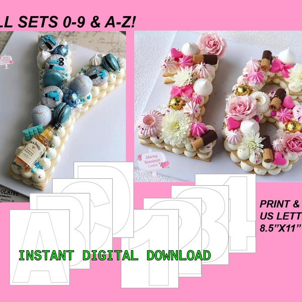 Letter & Number Cake Templates, Stencils A to Z and 0 to 9, Printable - Instant Digital Download