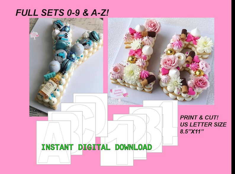 Letter &amp; Number Cake Templates, Stencils A to Z and 0 to 9, Printable - Instant Digital Download ...