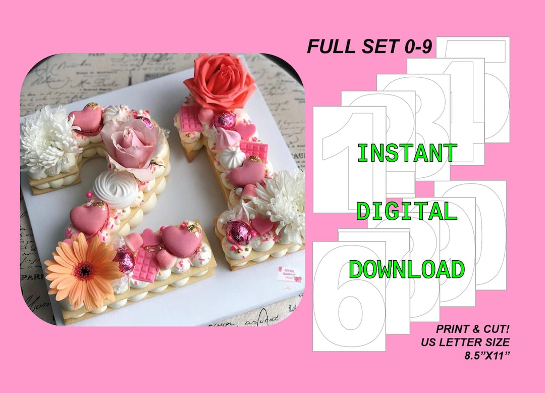 Number Cake Templates, Stencils 0 to 9, Printable Instant Digital
