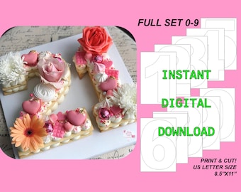 Number Cake Templates, Stencils 0 to 9, Printable - Instant Digital Download