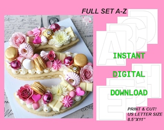 Letter Cake Templates, Stencils A to Z, Printable - Instant Digital Download