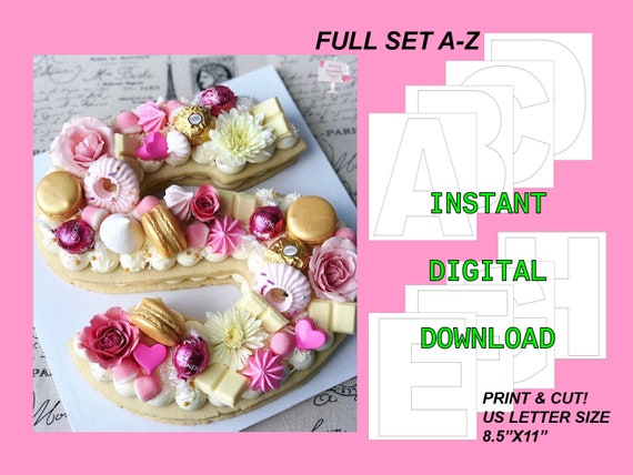 Letter Cake Templates, Stencils A to Z, Printable Instant Digital Download  