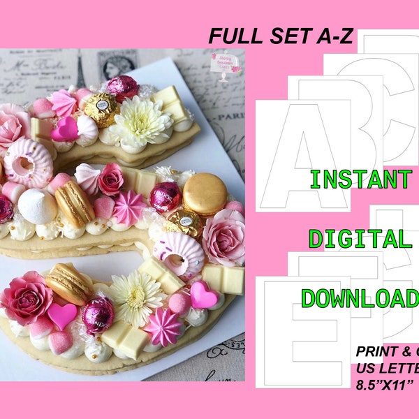 Letter Cake Templates, Stencils A to Z, Printable - Instant Digital Download