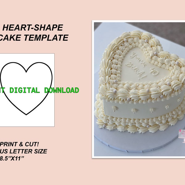 Heart-Shape Cake Template (Printable) - Instant Digital Download