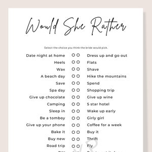 Would You Rather Game, Would She Rather Bridal Shower Game, Wedding ...